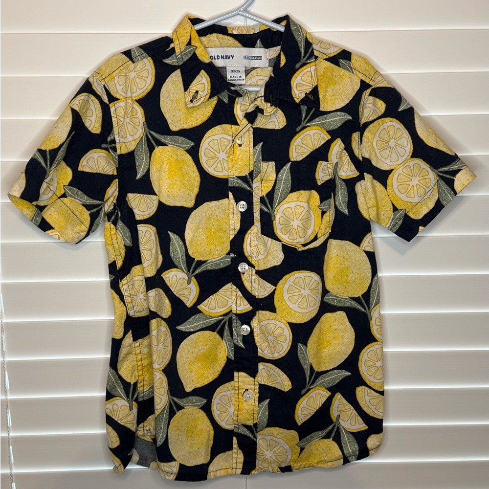 Old Navy Kids Lemon Print Button-Down Shirt - Black and Yellow
